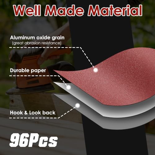 96 Pcs Mouse Sander Sandpaper Detail Sanding Pads,No Cut Line 96 no cut line
