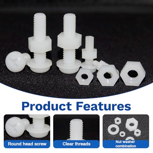 500Pcs White Nylon Screws Bolts Nuts Washers Set