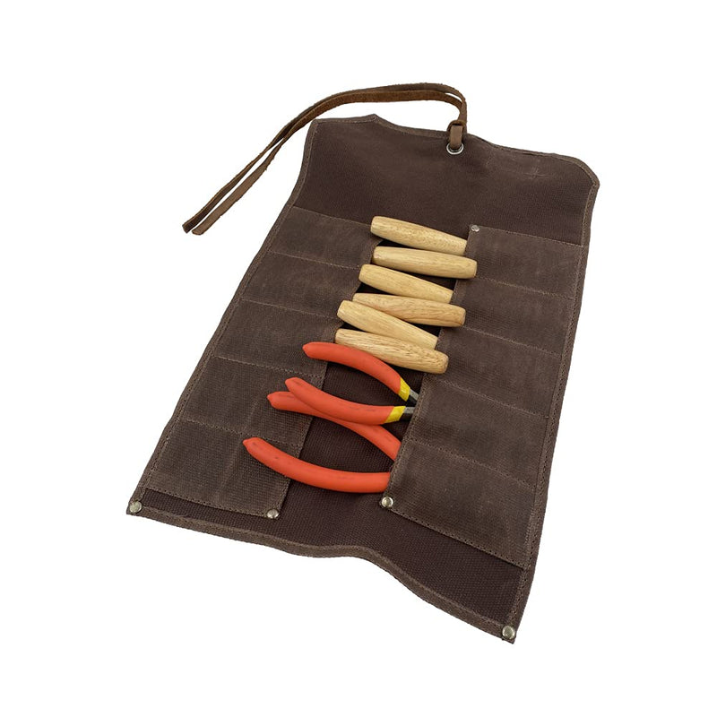Durable Waterproof Waxed Canvas Tool Roll Handmade by Hide & Drink Honey Bourbon