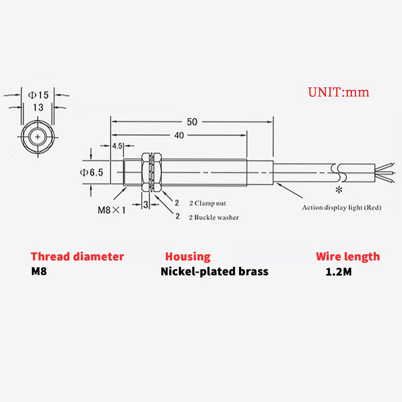 5Pcs NC Normally Close NPN Inductive Proximity Sensor Switch M8 Detector 2mm DC6V-36V 3 Wire LJ8A3-2-Z/AX