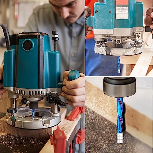 2 PCS Flush Cut Trim Router Bits 1/4 inch Shank Dowm Cut Solide Carbide Flush Trim Bits with Nano Blue Coating by Jiiolioa 2 2 PCS Down Cut Blue Coating