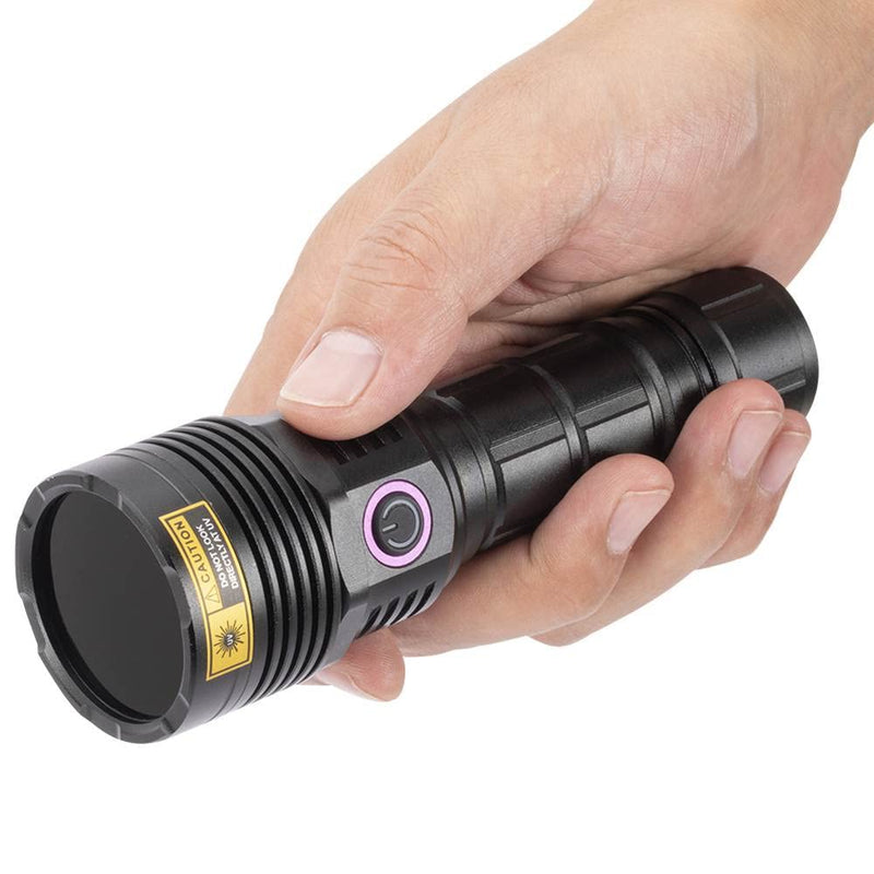 ALONEFIRE SV47 12W 365nm UV Flashlight USB C Rechargeable Long Range Black Light Pet Urine Detector for Resin Curing, Fishing, Scorpion, Minerals, Bed Bugs, Leaks with UV Protective Glasses, Battery