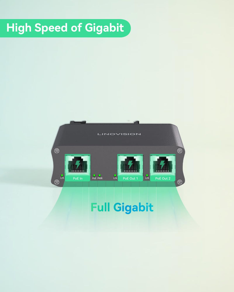 LINOVISION Industrial 2 Ports Gigabit PoE Extender, Passthrough and Split 30W PoE to Two PoE Cameras, PoE Repeater to Extends Extra 330ft - 3 Years Warrenty
