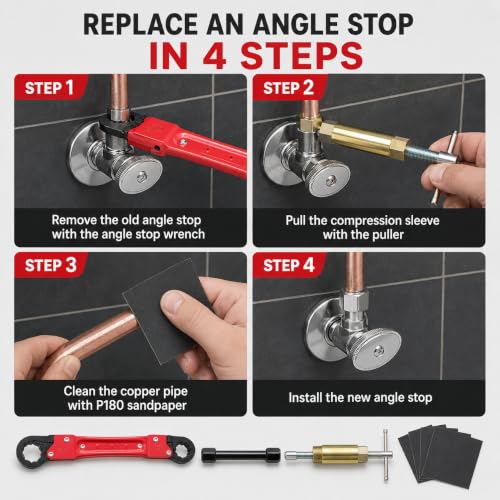 8-Piece Angle Stop Wrench Kit with Compression Sleeve Puller