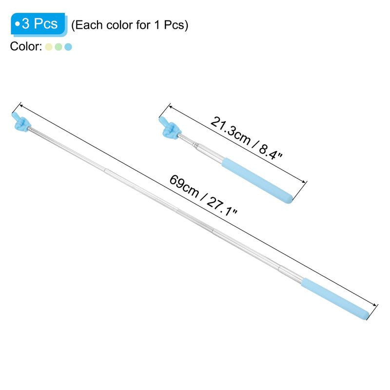 PATIKIL Telescopic Teachers Pointer Stick, 3 Pcs Classroom WhiteBoard Teacher Hand Finger Mini Pointer for Presentation Speaker, Blue Green Yellow Style1