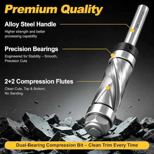 Pattern Flush Trim Router Bit, 1/4" Shank Top & Bottom Bearing Top & Bottom Bearing | 1/4"S*1/2"CD*1"CL