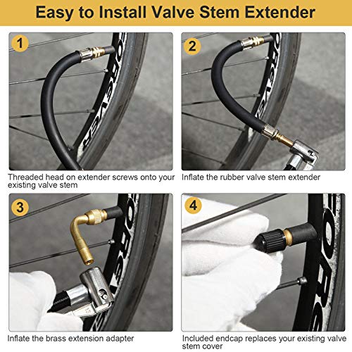 Mudder 2 Pieces 8.25 Inch Flexible Tire Valve Extension Adaptor and 2 Pieces 90 Degree Tyre Valve Extension Adaptor for Universal RV Cars Truck Motorcycle Bike Scooter