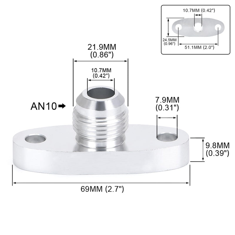 PTNHZ AN10 Male Turbo Oil Feed Inlet Flange Adapter Kit w/Gasket For For T3 T4 T04 GT30-GT55 AN10 For T3 T4