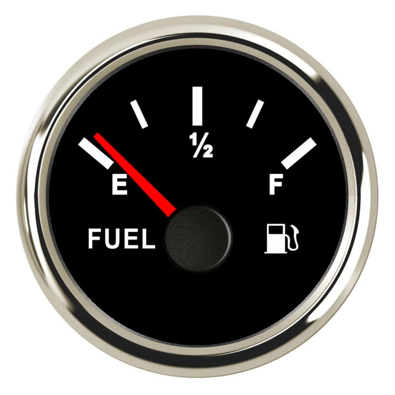 52mm Gas Fuel Level Gauge 0-90 Ohms - Accurate Readings Versatile Compatibility Durable Design - Black Dial with Silver Frame - Ideal for Cars Trucks Marine and More Black face with chrome ring
