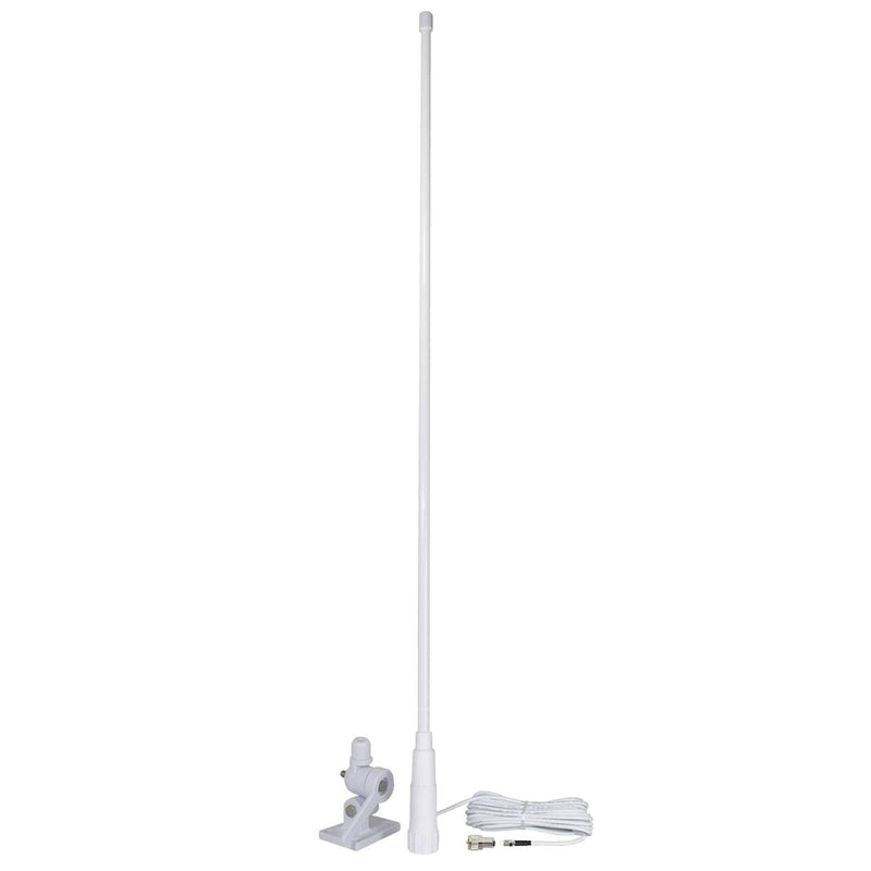 Tram® Pretuned VHF 3-dBd-Gain Marine Rachet-Mount 46-in. Fiberglass Antenna with RG58 Cable and FME-Female Connector with PL-259 Adapter