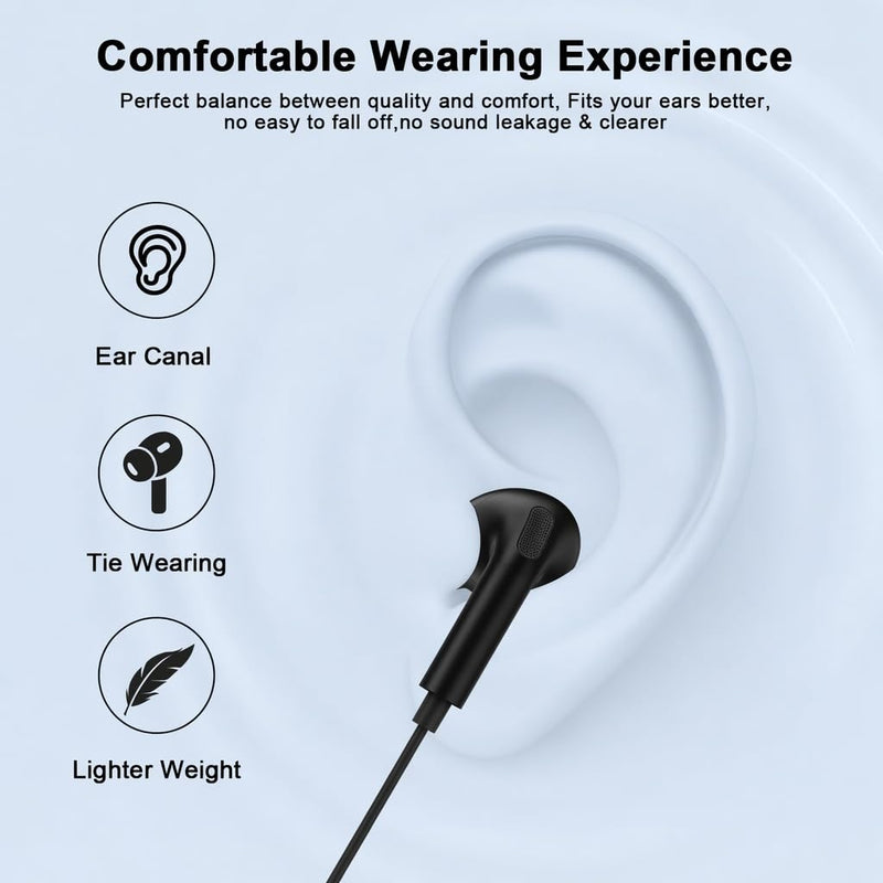 [Apple MFi Certified] USB C Headphones for iPhone 17 16 15 Pro,Wired Earbuds with Mic & Volume Control,Noise Cancelling Type C Earphones in-Ear for iPad Pro/Air,Galaxy S25 26 Ultra,Pixel 9,MacBook C black