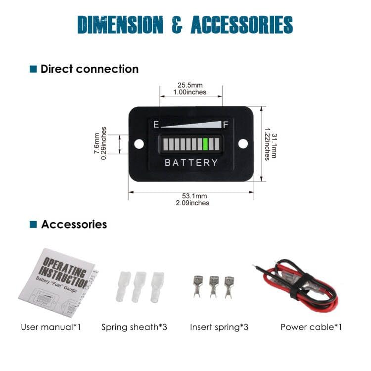Runleader 36V LED Battery Power Indicator,Battery Charge & Discharge Display,Applicable to Lead Acid Battery Powered Golf Cart Forklift Lawn Mower Leaf Trimmer Motorhome etc.