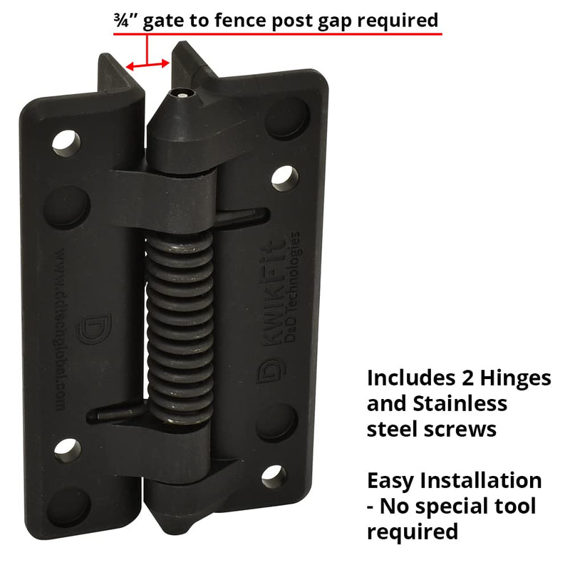 D&D Technologies KF3SPS KwikFit Polymer General Purpose Gate Hinge, for Self-Closing Gates up to 44 Pounds, Black, for Any Square Gate Frame and Post, 2 Count