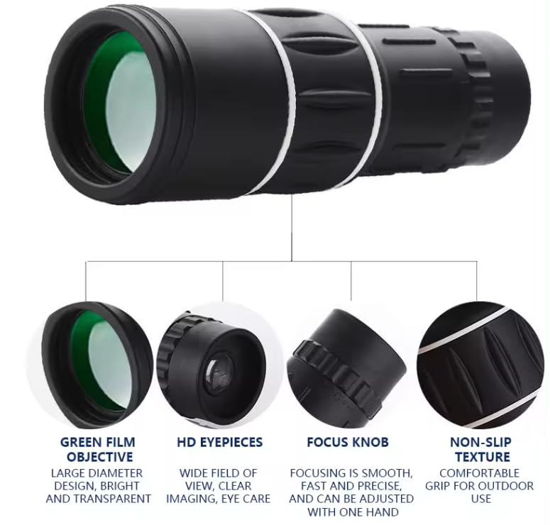 Compact Monocular for Outdoor Activities, 4.5X Magnification, 10x Field of View, 2X Teleconverter, Black