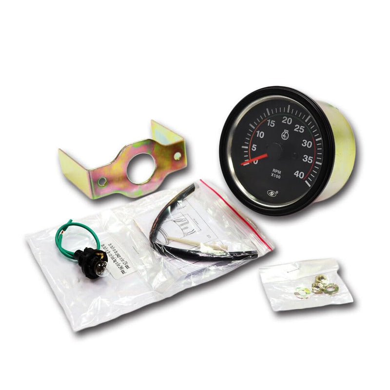 MOTOR METER RACING Universal Diesel Engine 85mm 3-3/8" Tachometer for Alternator W Terminal 4000 RPM Black Dial in Dash 12/24 Volt