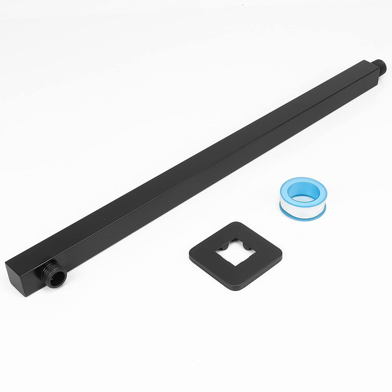Shower Arm, Rain Shower Head Extension Extender, With Flange and Teflon Tape, Made of Thicken Stainless Steel for Bathroom Rainfall Shower (20 Inch, Matte Black) 20 Inch