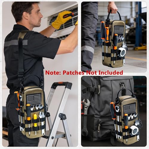Shoulder Tool Bag for Men,Tactical Tool Pouch w/Carabiner for Electricians Green
