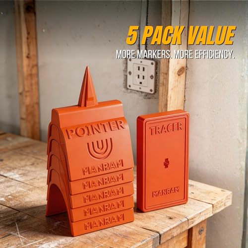 Drywall Outlet Marker Set of 5 - Drywall Electrical Box Locator & Tracer Tool, Outlet Marker for Drywall Installation, Professional Drywall Tool for Accurate Cutouts 1 Tracer & 5 Pointers