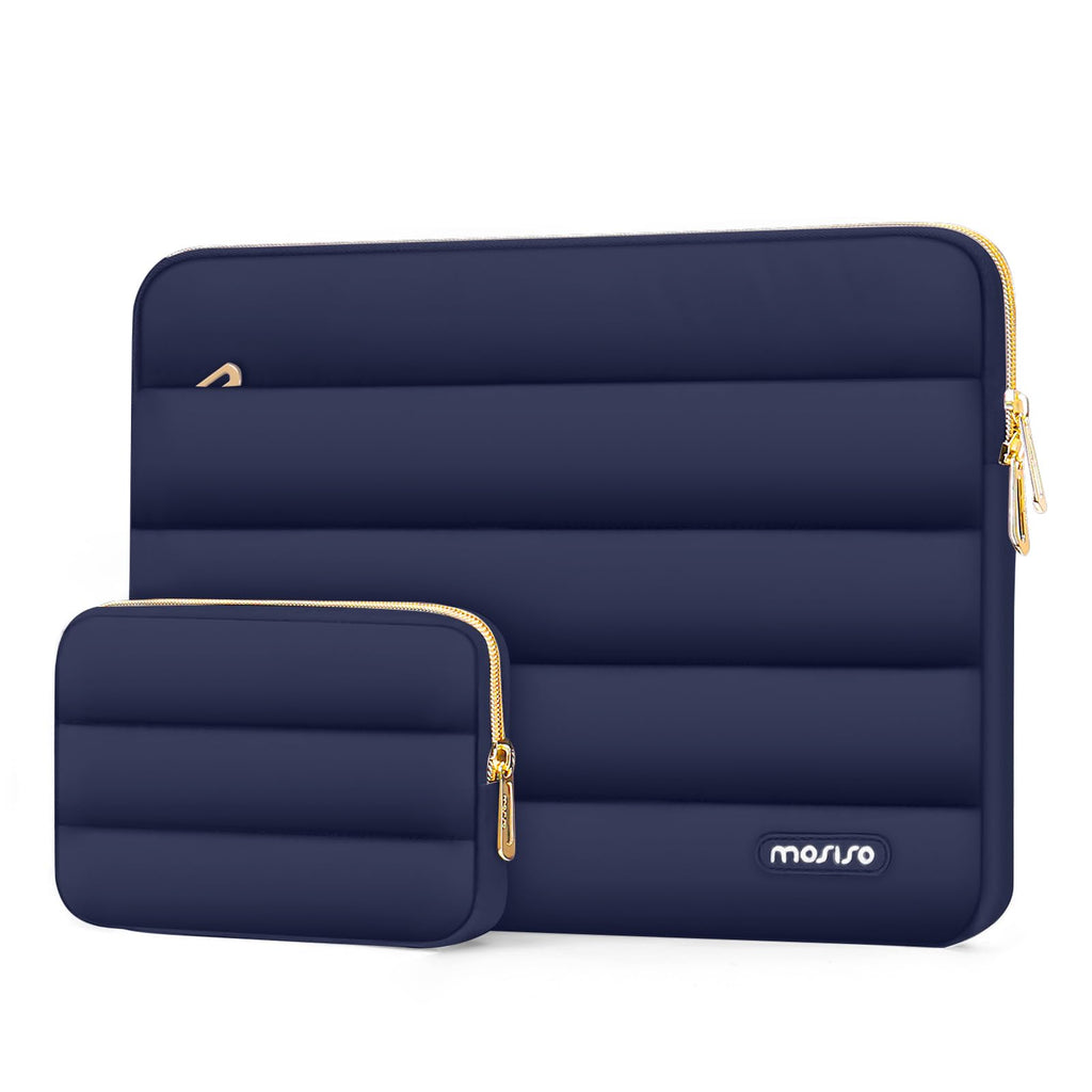 MOSISO Puffy Laptop Sleeve Compatible with MacBook Air/Pro, 13-13.3 inch Notebook, Compatible with MacBook Pro 14 inch M3 M2 M1 Chip 2024-2021, Polyester Horizontal Bag with Small Case, Navy Blue 13.3 inch