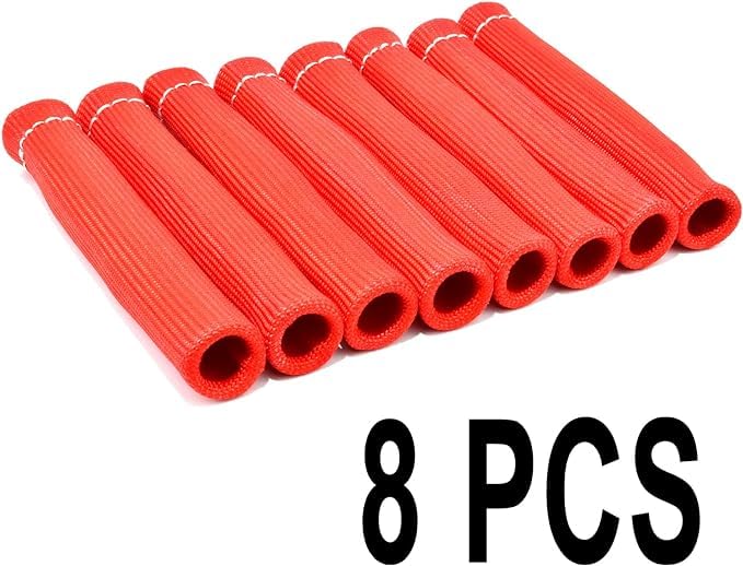Spark Plug Protect Boot 1800 Degree Heat Shield Thermal Protection Insulator Sleeve Spark Plug Wire Boots 6 inch for Car Truck (Pack of 8) (Red) Red
