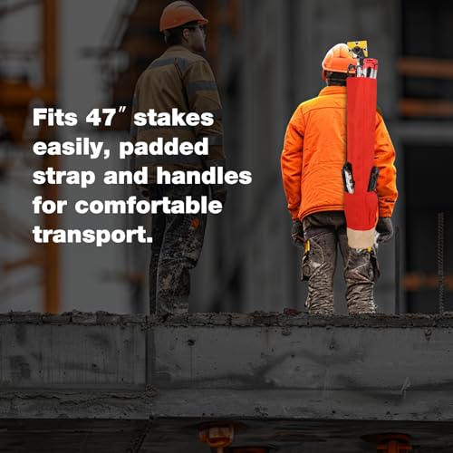 MOETER 48 Inch Lath Stake Bag with Pockets, Heavy Duty Nylon Construction, Soft Bag for Tripod Hi-Vis Orange with Reinforced Waterproof Bottom