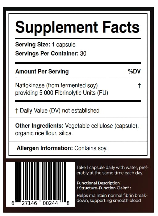 Maia Nattokinase | 5000 FU | Supports Arterial Cleanliness, Nitric Oxide, Cardiovascular Wellness | Fermented Soybean Enzyme Supplement 30 Count (Pack of 1)