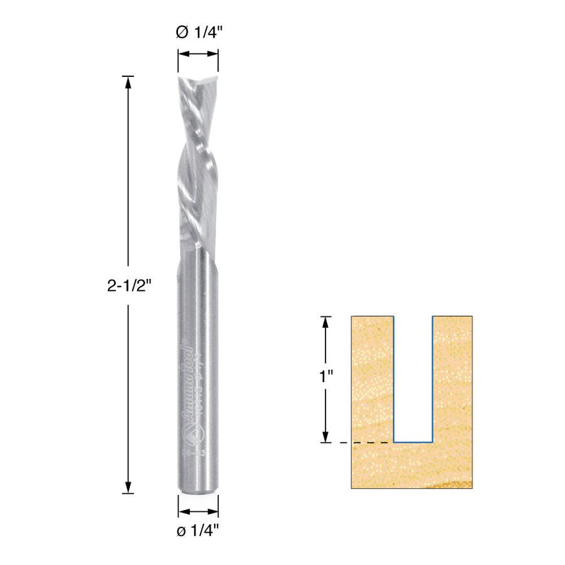 Amana Tool - 46415 Solid Carbide Spiral Plunge 1/4 Dia x 1" 4 Shank Down-Cut