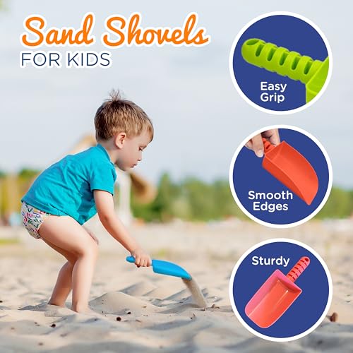 4E's Novelty 16 Pack Beach Shovels 8 Inch, Heavy Duty Plastic Sand Shovel for Kids, - Great for Planting Gardening Shovels for Toddlers, Outdoor Digging Sandbox Toys, Easter Basket Stuffers Small (Pack of 4)