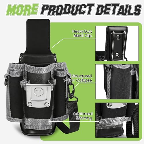 Upgraded Tool Pouch with Belt Clip Replace for MP1X, Leather Backed Small-Sized Tool Pouch– 9 Pockets, Professional Electrician Tool Pouch for Electricians, Carpenters, Repairmen, and DIY etc