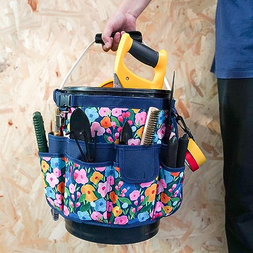 MELOTOUGH Bucket Caddy Organizer Bucket Tool Organizer for Garden Tools Fit 3.5 to 5 Gallon Bucket (Blue Flower) Blue Flower