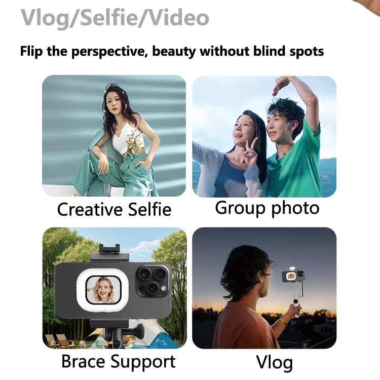 Vlog Selfie Monitor Screen for iPhone 7-17 Series and Android | 100+ft Encrypted Private P2P Wireless, Magnetic Back Camera Monitor, Rotate 180° for TikTok, YouTube, Vlog Photo,Video Kits White