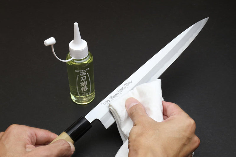 Yoshihiro 100% Pure Tsubaki Japanese Knife Maintenance Oil 3.4 oz & Large Sabitori Rust Erasers Set - Made in Japan