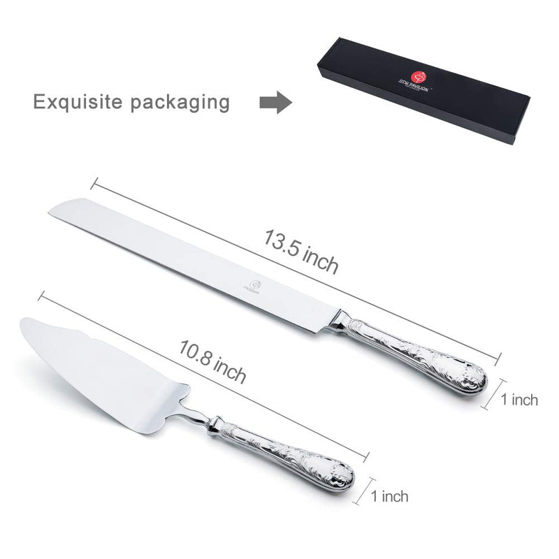 2 Piece Wedding Cake Server Set,18/10 Stainless Steel Dessert Set Pie Server Cake Cutter Knife for Birthday,Anniversary,Holiday,Baby Shower,Party (Versailles, Stainless steel-V) Versailles