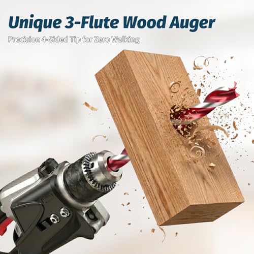 3-Cutter Edge Wood Auger Drill Bit, 3/4" x 24" Heavy Duty Long Ship Auger Bit with 4-Hex Positioning Tip, Fast Boring Carbon Steel Deep Hole Drilling Bit for Soft & Hardwood, Hex Shank 3/4" x 24" (1 Pack)