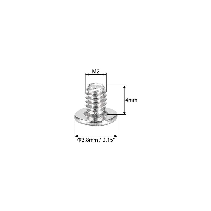 uxcell M2x4mm Phillips Screw Fastener Silver Tone 3.8mm Dia Screw Head for Laptop PC TV Fan Switch 50pcs