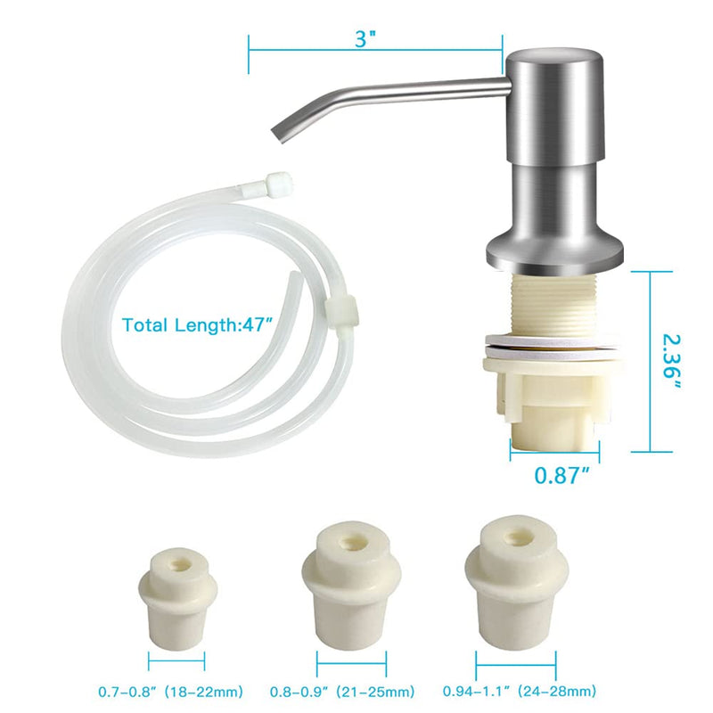Dish Soap Dispenser for Kitchen Sink (Brushed Nickel), Countertop Sink Soap Dispenser Water Pump with 47” No-Spill Extension Tube Kit Design for Kitchen Bathroom, No More Refills （Sliver） Brushed Nickel