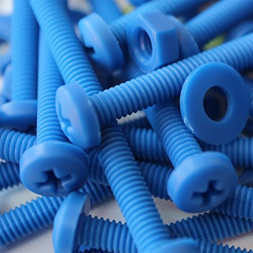 20x Blue PP Pan Head Cross Plastic Screws & Bolts M4 x 40mm, Nuts & Washers