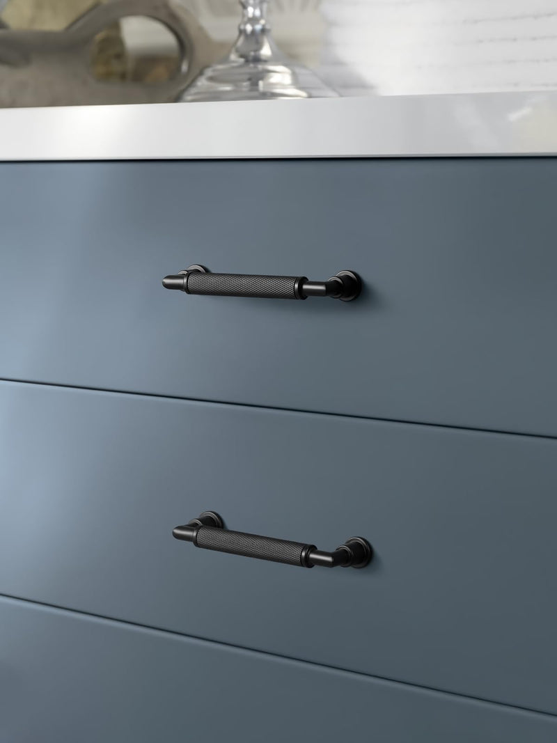 5 Pack Black Cabinet Pulls 3.75" Hole Center Knurled Drawer Pulls Bathroom Dresser Handles Hardware Bar Zinc Alloy 3.75" (96mm) Hole Centers 5
