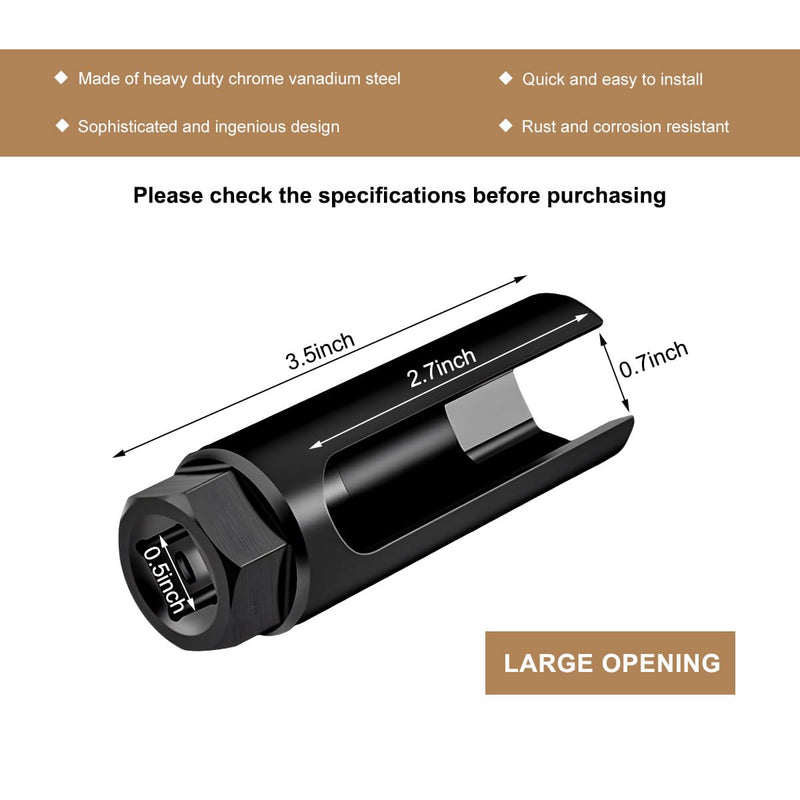 1/2" Drive by 7/8" 6-Point Chrome Vanadium Steel O2 Sensor Socket, Offset Oxygen Sensor Socket for Vehicle O2 Removal Installation (Large Opening) Large Opening