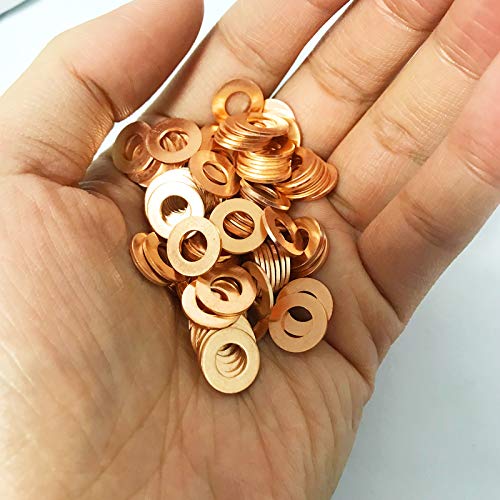 Copper Washer Assortment,100Pcs M6 Copper Metric Sealing Washers Kit,Flat Washers Assortment Set(6x12x1mm) 6x12x1mm