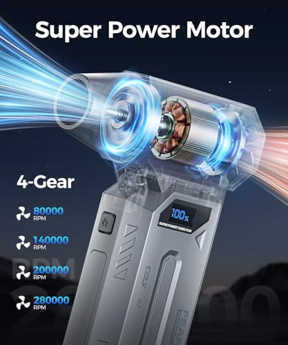 Compressed Air Duster-280000 RPM Super Powerful Electric Air Duster,4-Gear Adjustable PC Cleaning Kit with LCD Screen & LED Light,Fast Charging Air Blower for PC,Keyboard,Car,Home Grey