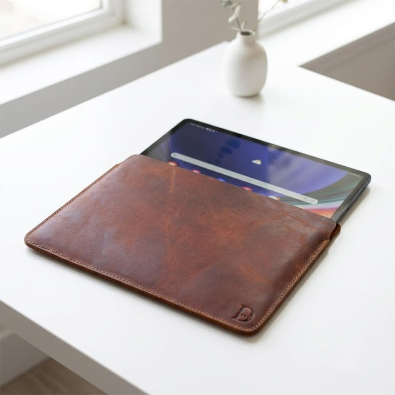 Dessi Matte Crazy Horse Leather Sleeve for 11-Inch iPad Pro | iPad Air Compatible, Galaxy Tab S9 Compatible, Minimalist Flat Pouch, Naked Fit