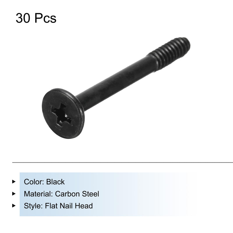 MECCANIXITY 30PCS Computer Case Fan Screws 1.18"L PC Reducing Vibration Screws Housing Radiator Screws for Fans Cooling Components, Flat Nail Head, Black 30