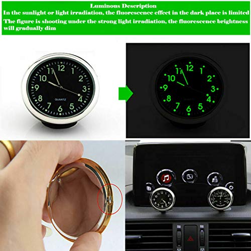 Car Clock, Mini Quartz Analog Car Dashboard Time Air Vent Stick-On Clock Watch Thermometer for Car Decoion, Universal and Luminous