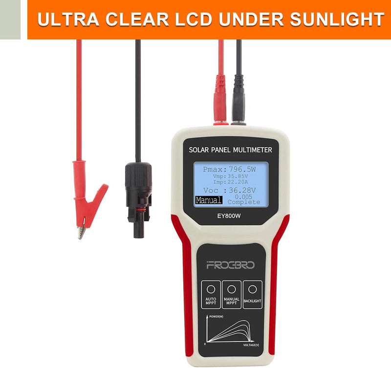 FrogBro Solar Panel Tester Photovoltaic Multimeter Upgrade EY800W with Ultra Clear LCD, Smart MPPT Open Circuit Voltage Troubleshooting Utility Tool for Solar PV Testing (LCD 800W) 800W-OLD
