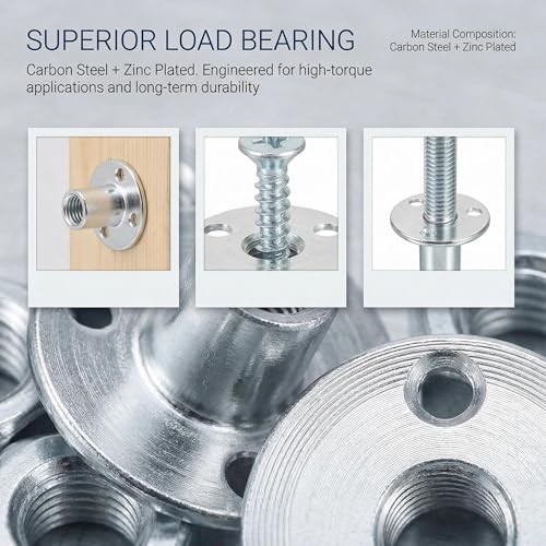 10 Pcs M12 x 40mm (Base) x 25mm (Height) T-Nuts, Zinc Plated Carbon Steel Brad Hole Tee Nut, Heavy Duty Round Base Screw-in T-Nuts for Wood Furniture, Cabinetry & Bed Legs Mounting M12x40x2.5mm