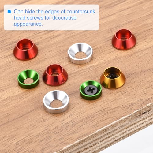 uxcell M6 Cone Cup Countersunk Washers, 20 Pcs Anodized Aluminum Gaskets Cup Head Washer Gasket, Cup Screw Counterbore Gasket for Mechanical Accessories Parts, Orange