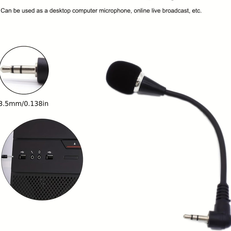 Mini Flexible Gooseneck Microphone, 3.5mm, 6.7 Inch | Stereo Condenser Mic, Portable Wired, Audio Recording, For Laptop Notebook Computer