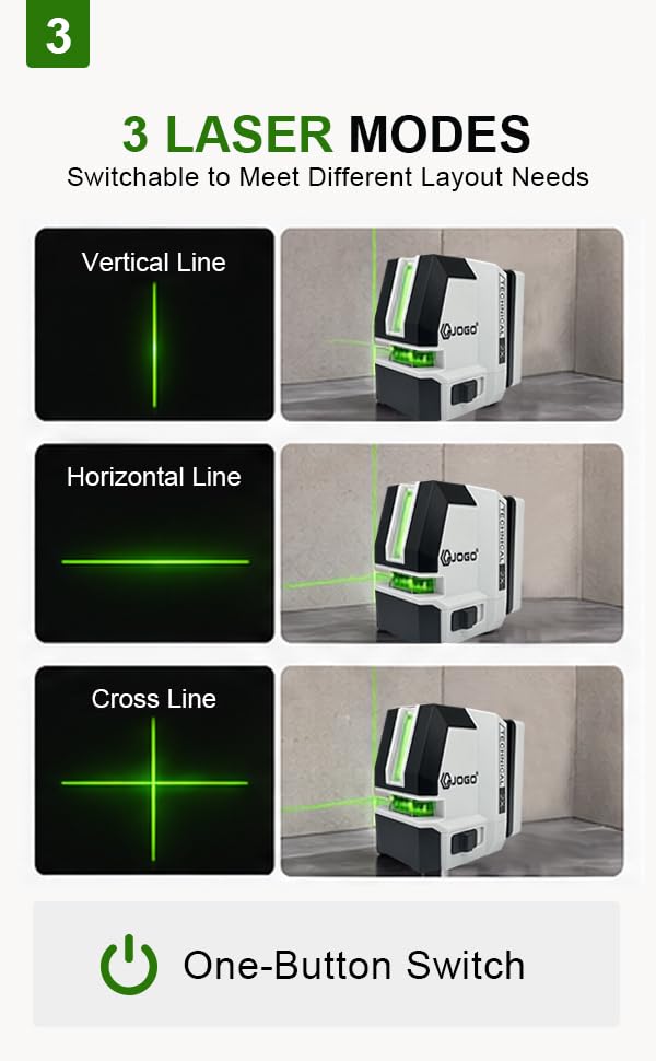 Dual-Module Green Cross Line Laser Level, Self Leveling Tool with 180° Horizontal Line, 6000mAh Type-C Battery, Magnetic Bracket & Carrying Case, for Tile, Cabinet, Wall Layout Selectable Lines(Rechargeable)