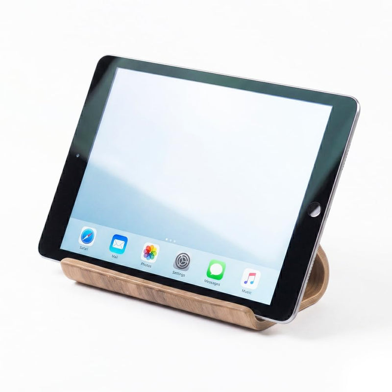 Bamboo Cell Phone Stand, Wooden Tablet Holder for Desk | Bamboo phone holder compatible with iPhone, iPad, Kindle, tablets. Holds 4-13 inch devices with case. Wooden desk accessory.